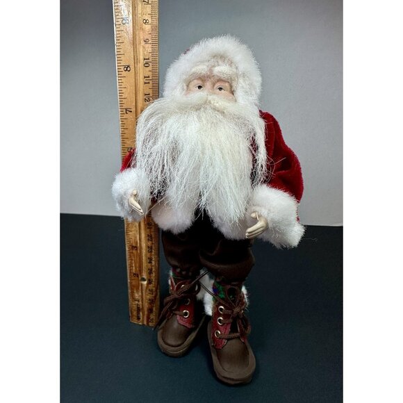 Santa Clause In Hiking Boots Velvet Starburst Hat Sweater Green Red Socks 8.5” - Picture 13 of 15